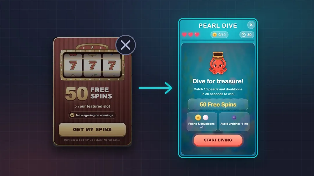 A plain promo popup and the same offer as the prize of a doodle
