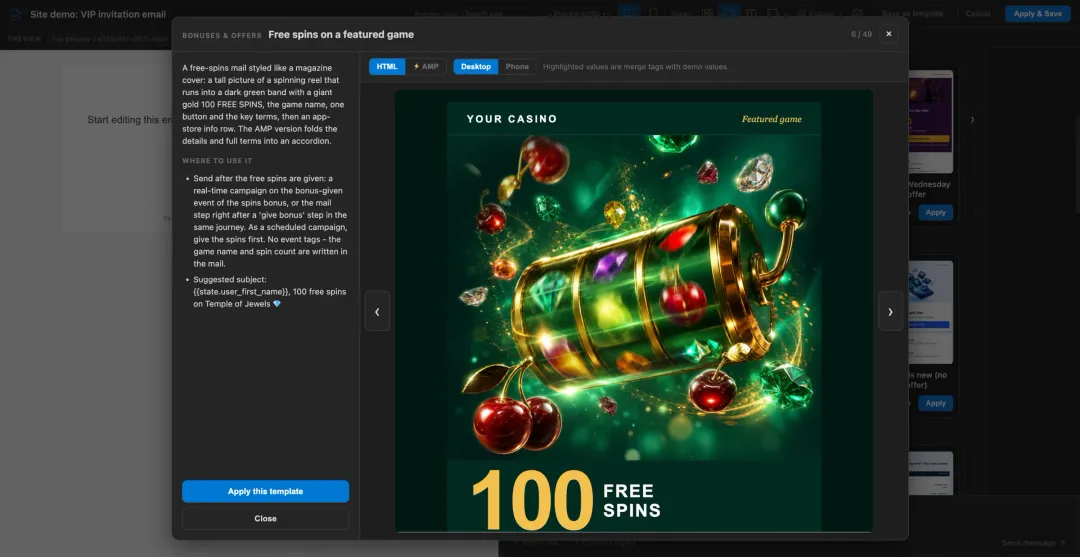 Preview a ready email before you apply it