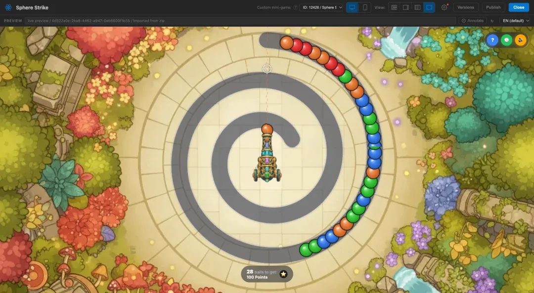 A custom game played right in the live preview