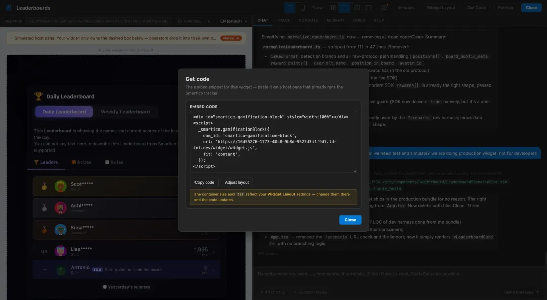 Embed code for your site, ready to copy